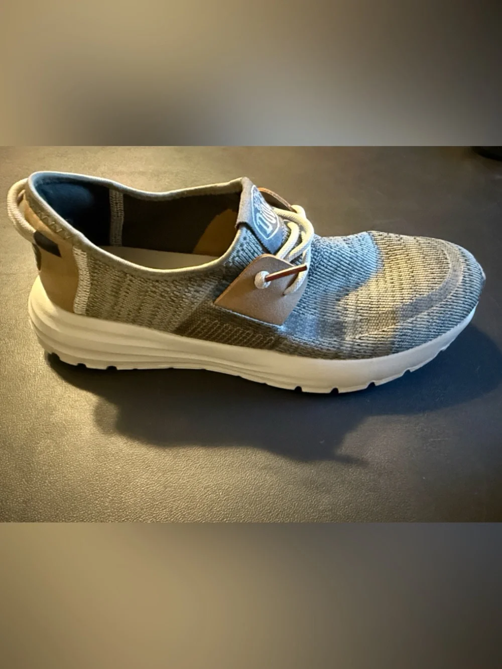 Hey Dude Men's Knit Slip-On Sneaker in Gray with Tan Accents